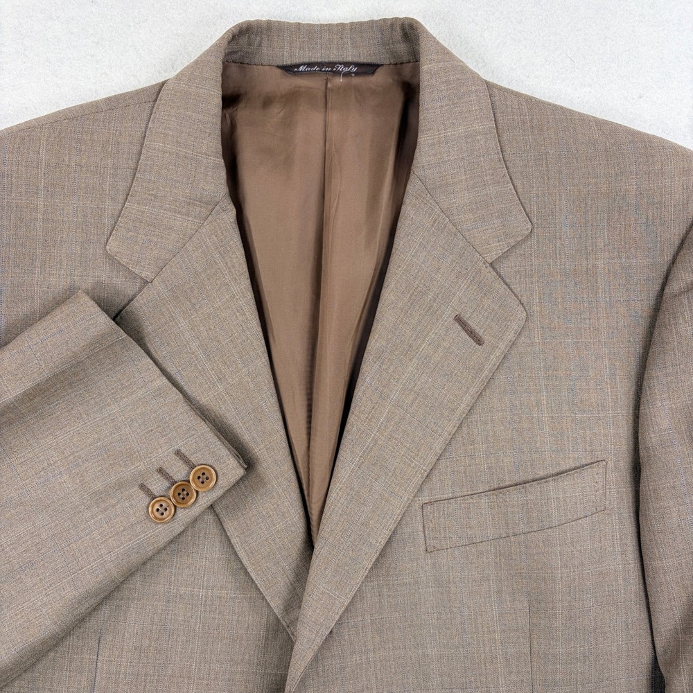 Canali Mens Wool Blazer 42R Tan Windowpane Glen Plaid 3 Button Sport Coat Italy